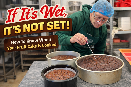 baker skewering the cake to see if it is properly baked