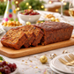 Handmade fruit cake loaf presented on a dining table ready for sharing at a small gathering