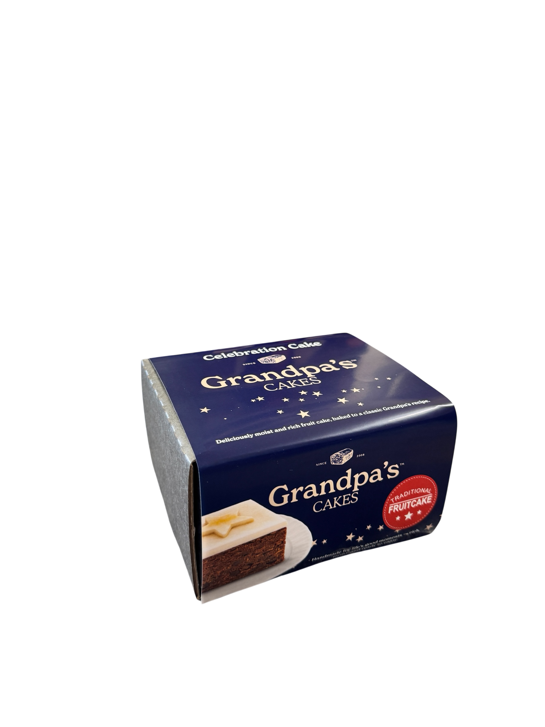 small boxed celebration fruit cake presented as a gift