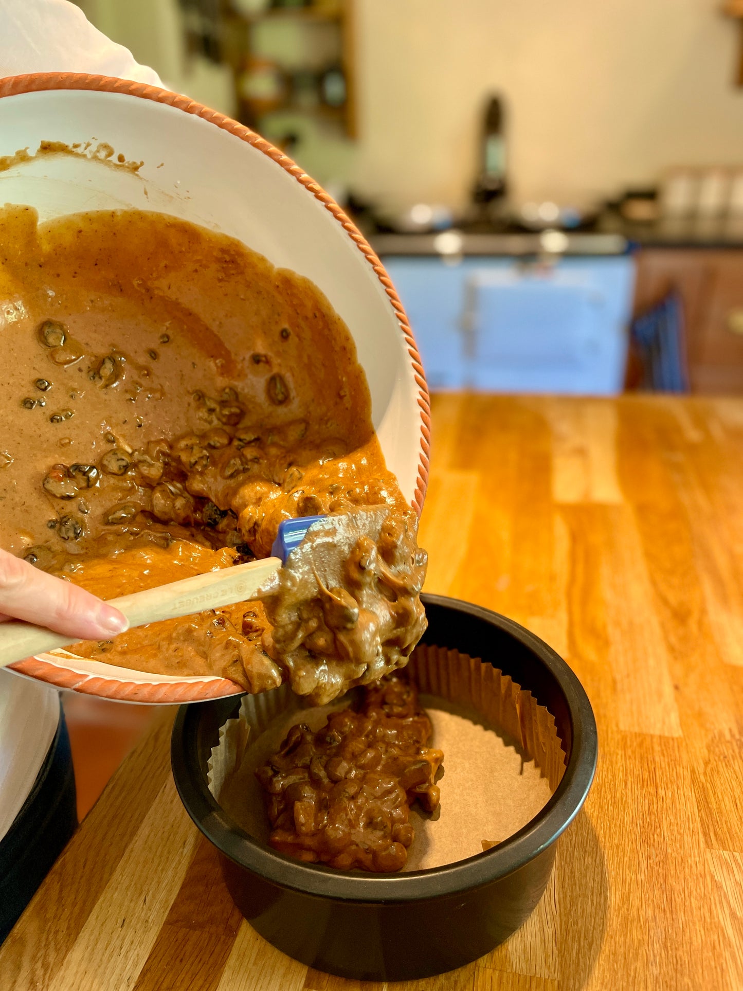 When Grandpas Cake Mix is all combined and mixed together, just takes a couple of mins, add to the pre supplied baking liner and bake.