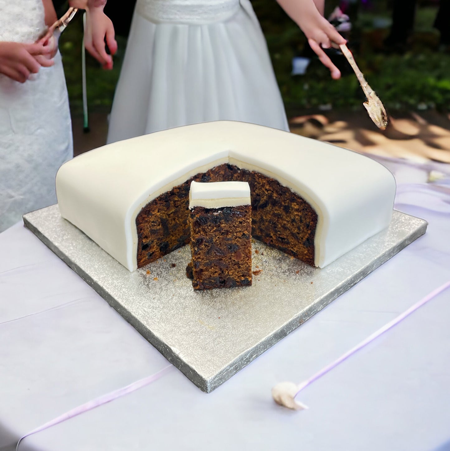 Iced handmade wedding fruit cake - 12 inch square Brandy